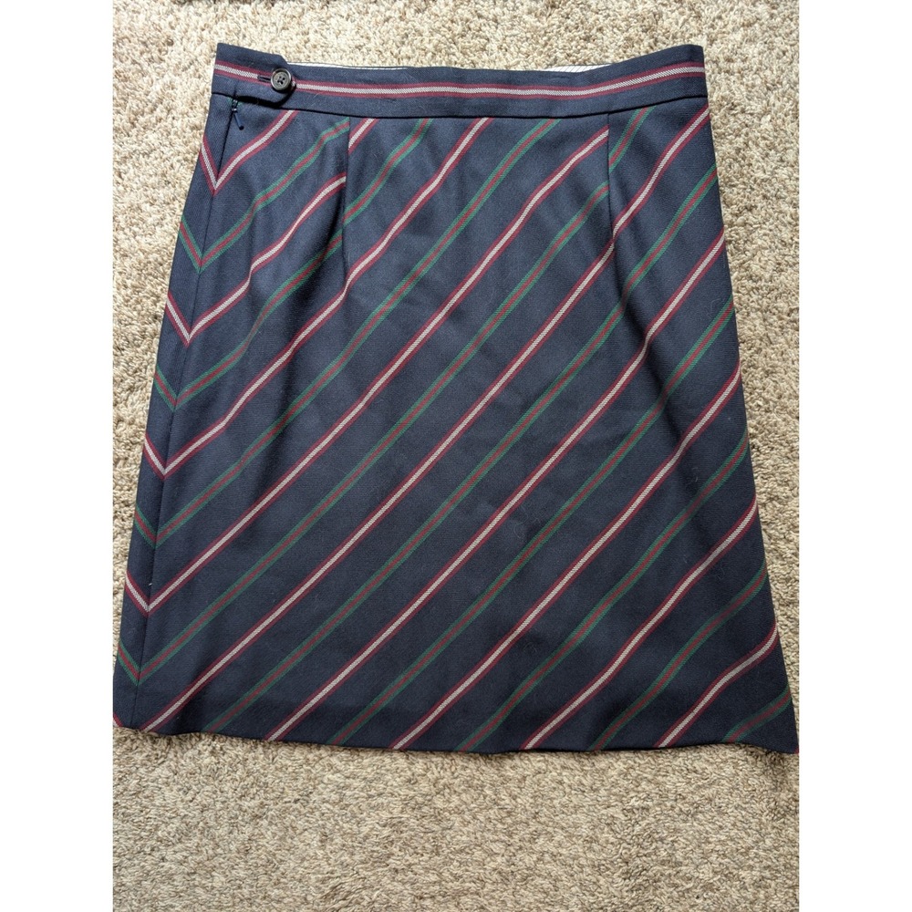 Brooks Brothers Red Fleece Skirt Women 10 Navy Blue Wool Striped Regimental Mod